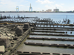 old ppilings at the end of the Washington Avenue Pier